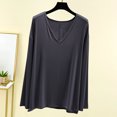 thumbnail image 2 of hotojiny Women's Soft Pajama Top Fall Long Sleeve Casual Sleepshirt Crew Neck Side Split Loose T-Shirt Loungewear, 2 of 7