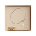 thumbnail image 3 of 5 3/4 inch Oval Eye Hook Bangle Bracelet w/ Cross medal charm w/ April Crystal Swarovski Crystal, 3 of 3
