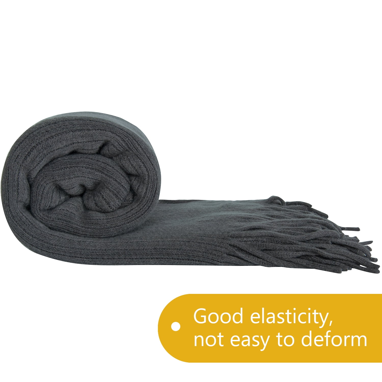 Ntbay Acrylic Knitted Throw Blanket with 7" Tassels, Lightweight and Soft Cozy Decorative Woven Blanket for Travel, Couch, Bed, Sofa, 51" x 67", Gray Striped