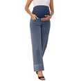thumbnail image 1 of Jeans de maternidad para mujer INSPIRE CHIC, de mezclilla, pierna recta, con puños, alta elasticidad, sobre el vientre, pantalones para embarazadas, casuales para el trabajo, color azul retro, 1 of 6
