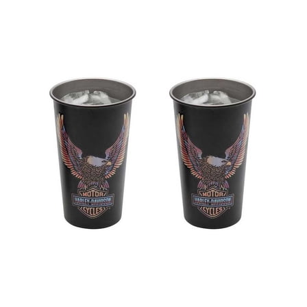 Harley-Davidson Vivid Bar & Shield Eagle Metal Cup Set, Stainless Steel - Black, Harley Davidson