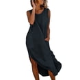 thumbnail image 2 of Rciityk Dresses for Women Summer Sleeveless Crew Neck Maxi Dress Solid Color Loose Split Flowy Long Dress with Pockets for Beach Holiday, 2 of 6