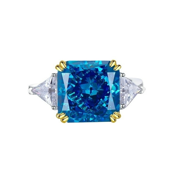 3 Stone Engagement Ring 6 Carat Radiant Cut Cocktail Statement Rings for Women CZ Simulated Blue Diamond Ring 925 Sterling Silver Wedding Bnad