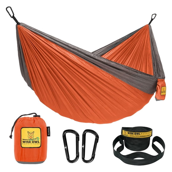Wise Owl Outfitters Large DoubleOwl Hammock with Tree Straps, Orange/Gray