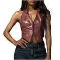 thumbnail image 1 of Gpaecead Gilet à Col Licou pour Femme avec Lien à l'Avant - Haut Sans Manches Uni à Col en V Rouge, 1 of 8