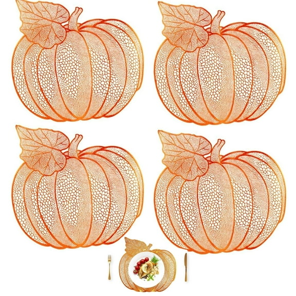 Pumpkin Placemats Tutuviw 4 Pcs Fall Dining Table Mats Fall Pumpkins Placemats Heat Resistant Non-Slip Table Mats Washable Place Mats Orange Table Decor for Thanksgiving Halloween Party