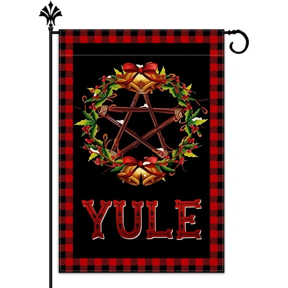 Yule Garden Flag Christmas Buffalo Plaid Check Pagan Winter Solstice Party Decoration Double Sized Outdoor Yard Sign