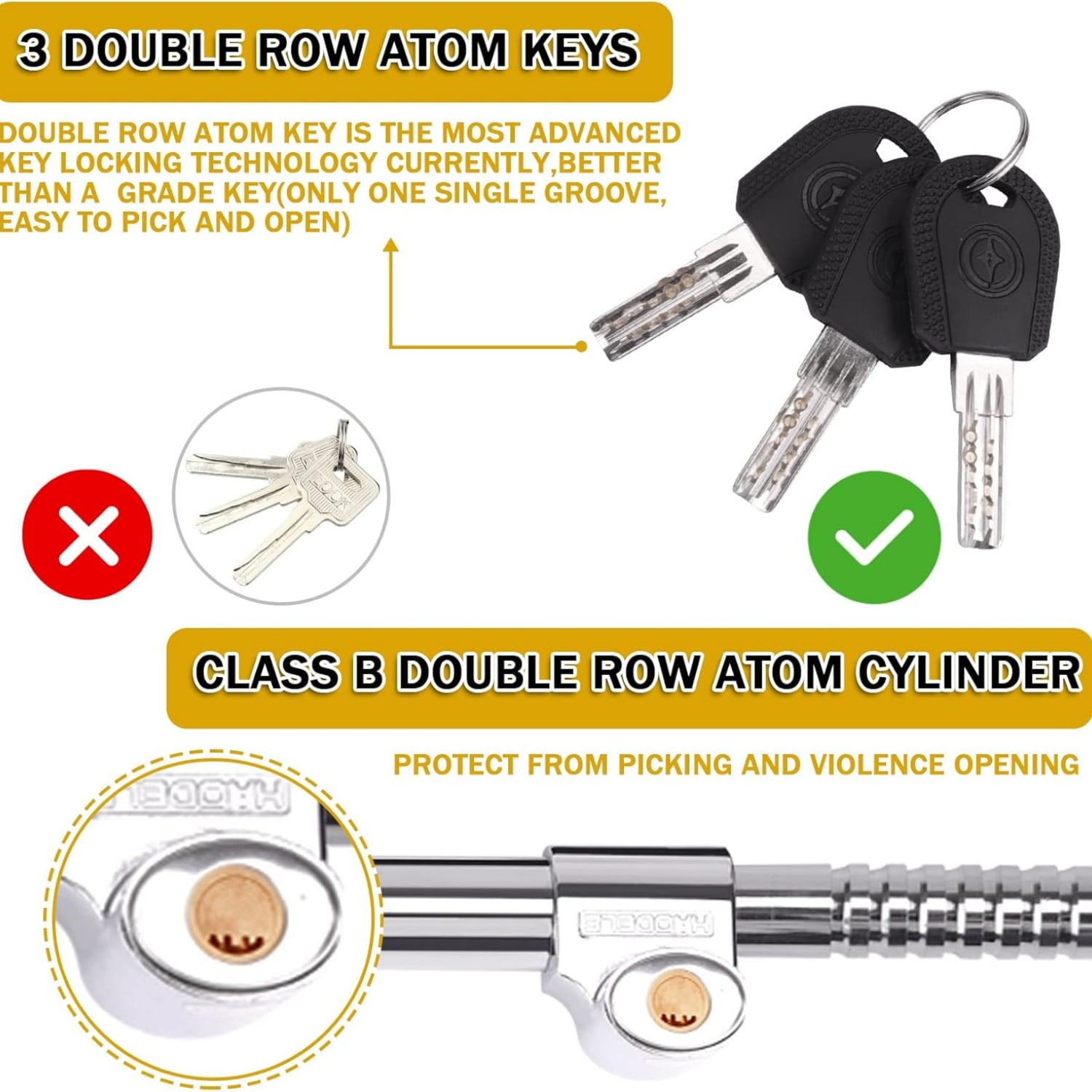 Universal Steering Wheel Brake Lock Anti-Theft Retractable Double Hook Car Clutch Pedal Lock for Car Truck SUV Van Security with 3 Keys