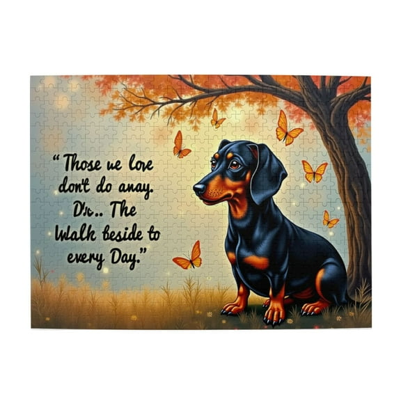 500 Piece Jigsaw Puzzle For Adults Dachshund Under A Tree With Butterflies Autumnal Scene Pet Remembrance Dog Lover'S Puzzle Challenging And Relaxing Activity Great Gift 20.5X15In