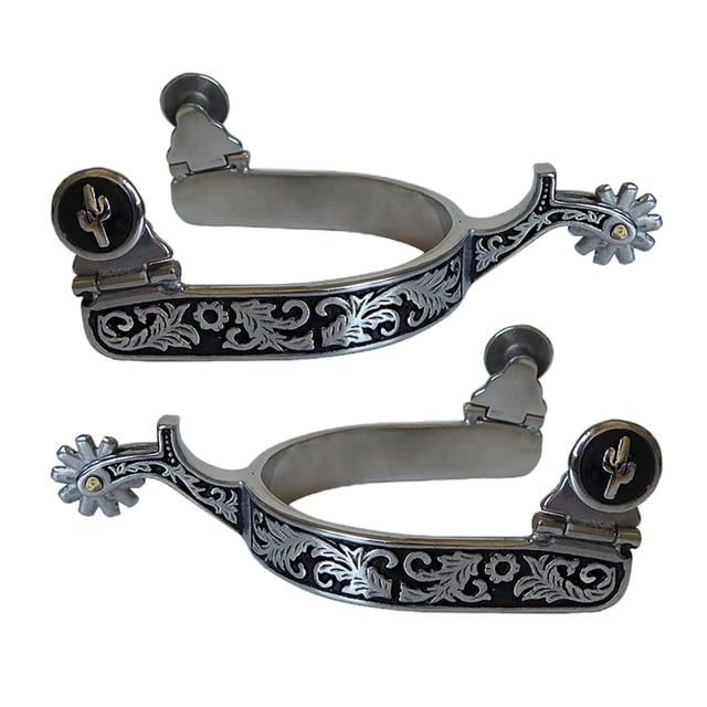 Decoración de botas de caballo de vaquero del oeste de acero inoxidable para botas, equipo ecuestre Argent negro