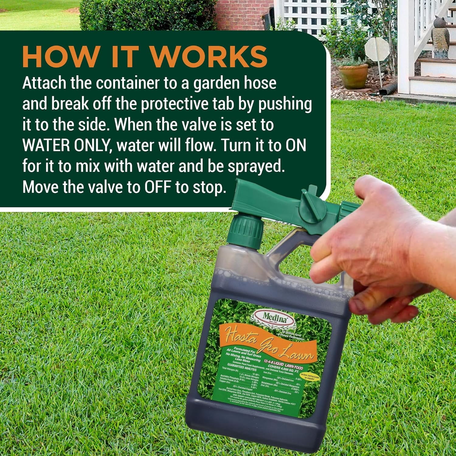 Medina Hasta Gro Lawn Food Fertilizer 12-4-8, Ready-to-Spray, 32 oz.