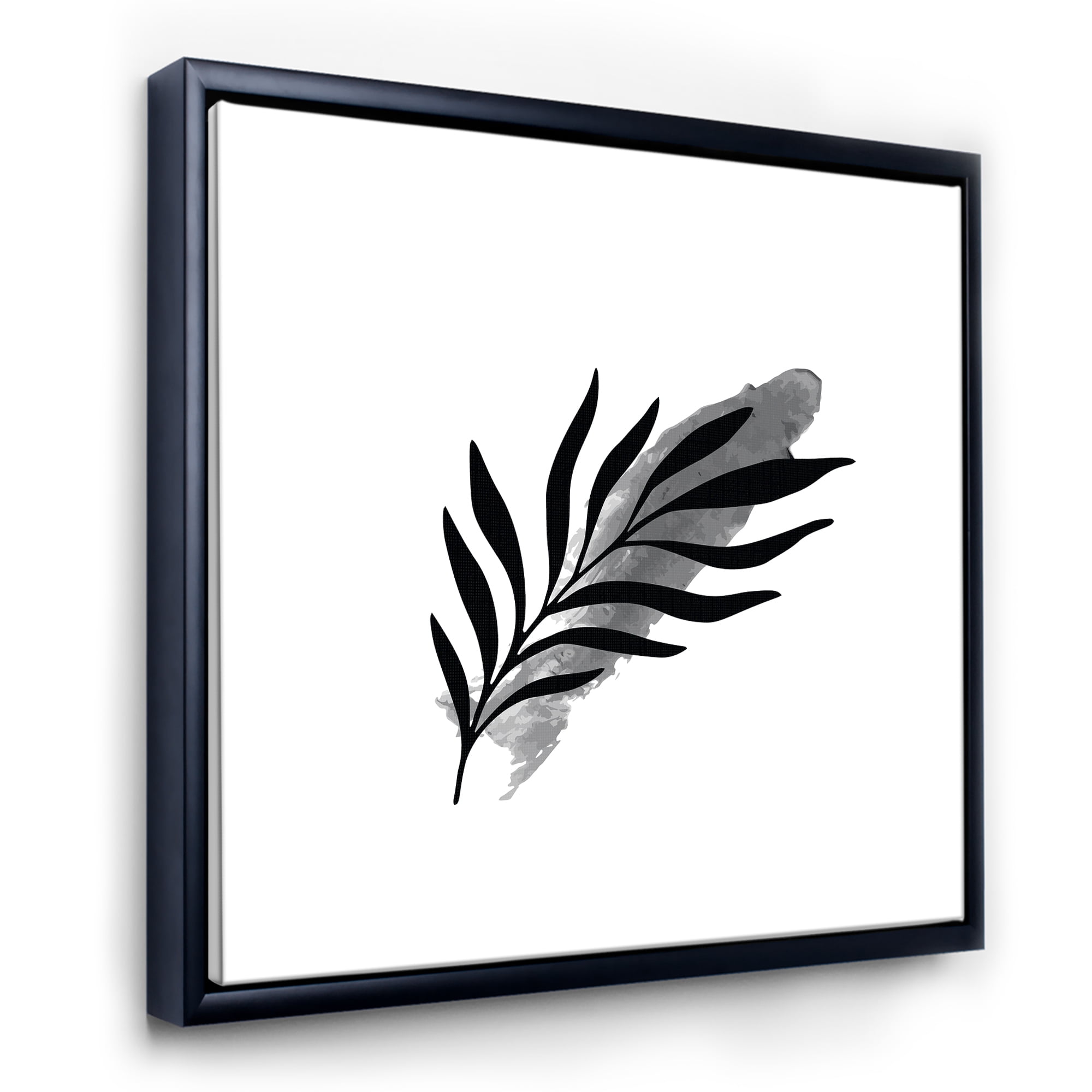 Designart 'Abstract Black Tropical Leaf I' Modern Framed Canvas Wall Art Print