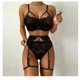 thumbnail image 1 of Conjunto de tres piezas de ropa interior sexy con encaje y anillo para las piernas estilo europeo y americano para discoteca navideña, 1 of 6