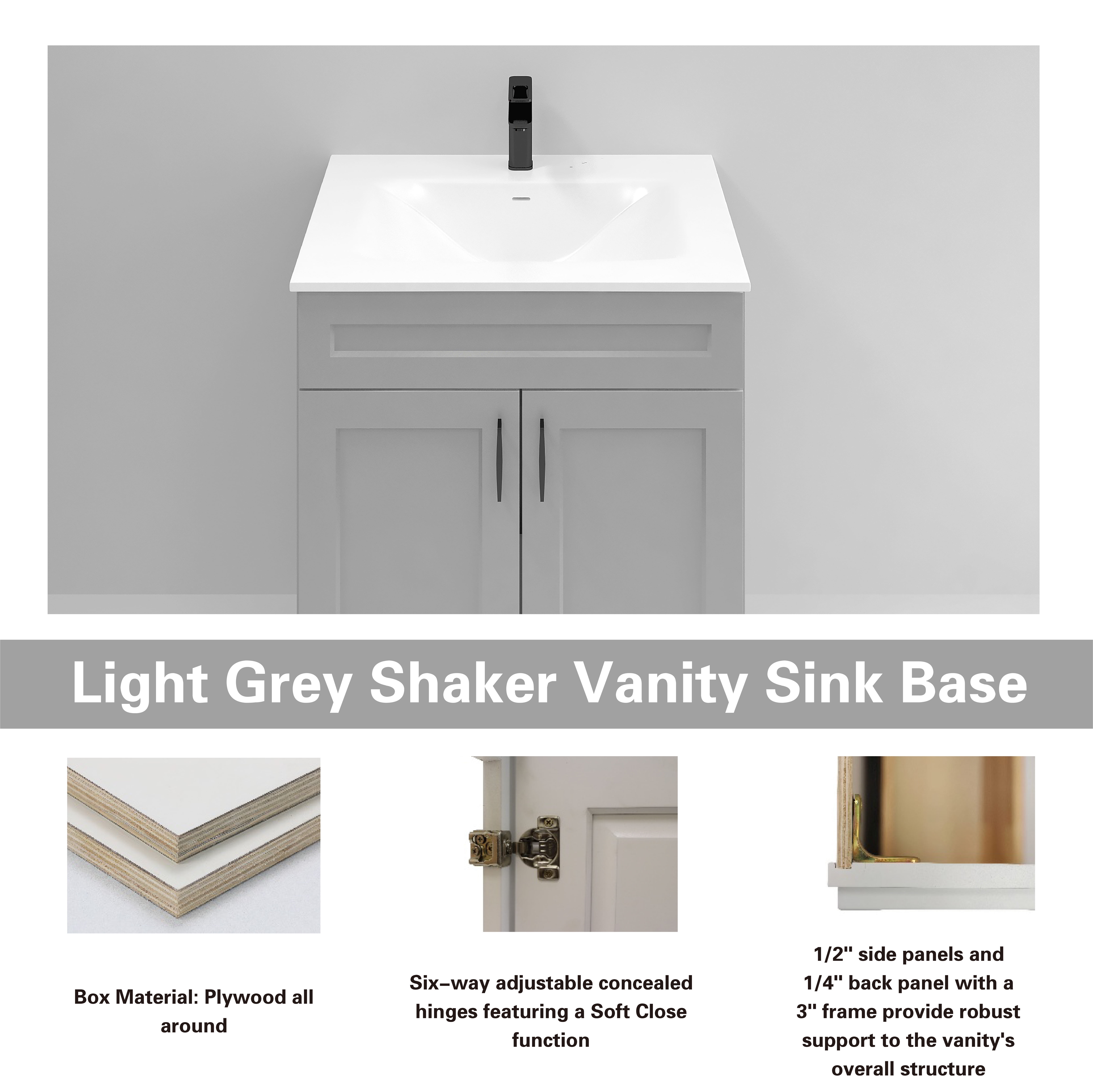 Light Grey Shaker Sink Base Bathroom Vanity Ready-to-Assemble Cabinet 30" Width