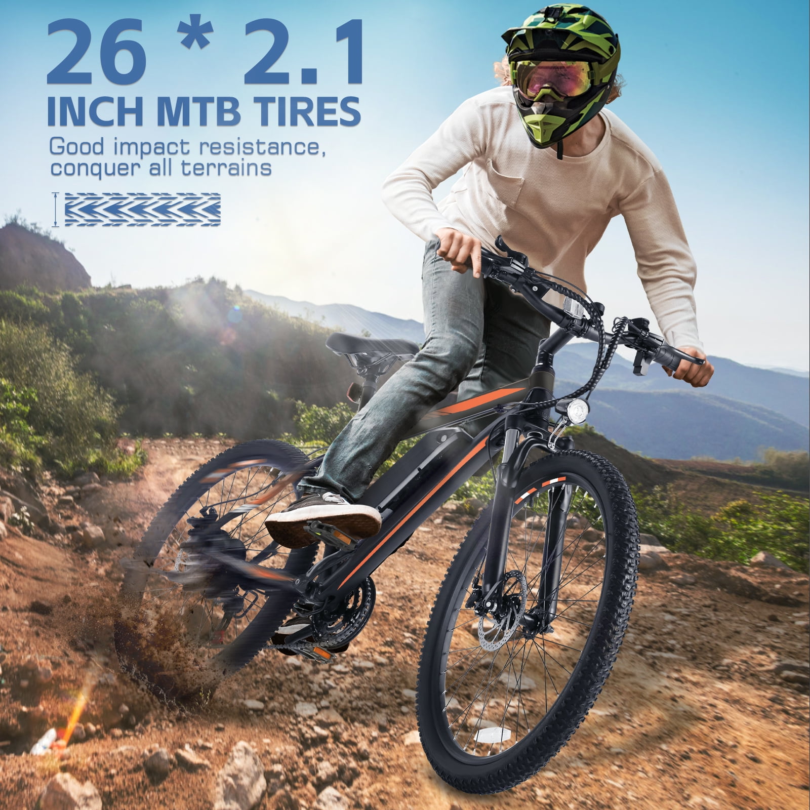 Elifine 500W Electric Bike 26" Electric Bike for Adults, 20mph Electric Mountain Bicycle, 48V Removable Battery Commuter Ebike, Adjustable 21-Speed Gears, Aluminum Alloy Frame UL 2849 Orange