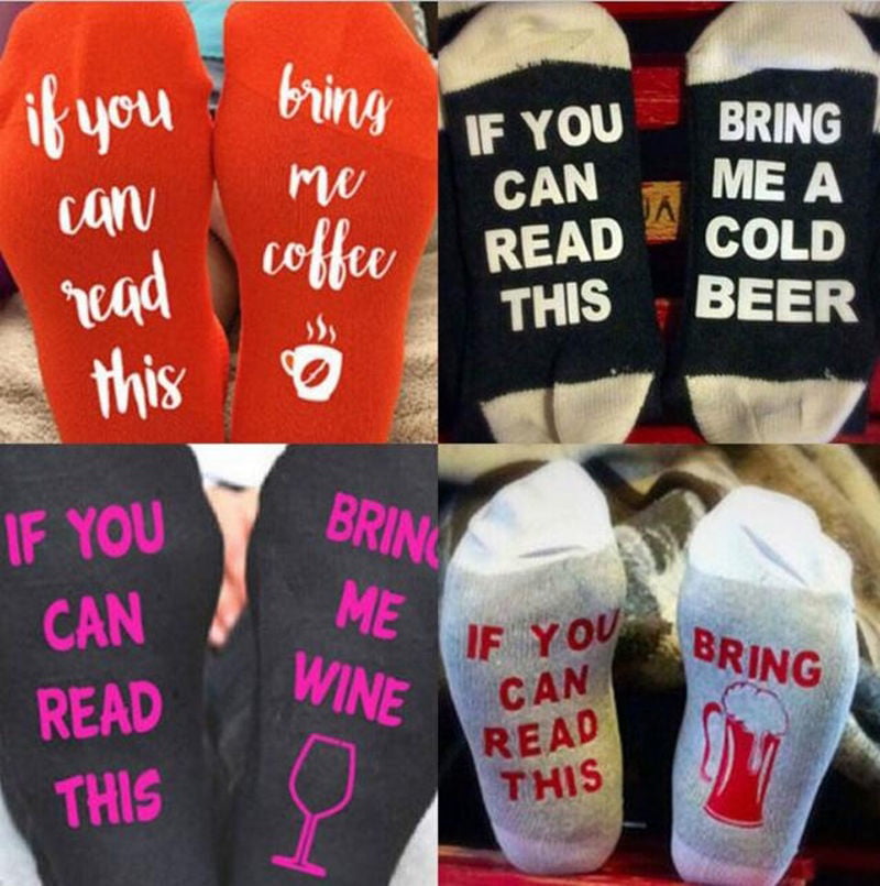 New Women Thermal Funny Socks If You Can Read This Bring Me Wine Casual Gift 