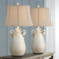 Regency Hill Rustic Country Cottage Table Lamps 29" Tall Set of 2 Crackled Ivory Glaze Ceramic Beige Bell Shade for Bedroom Living Room House Bedside