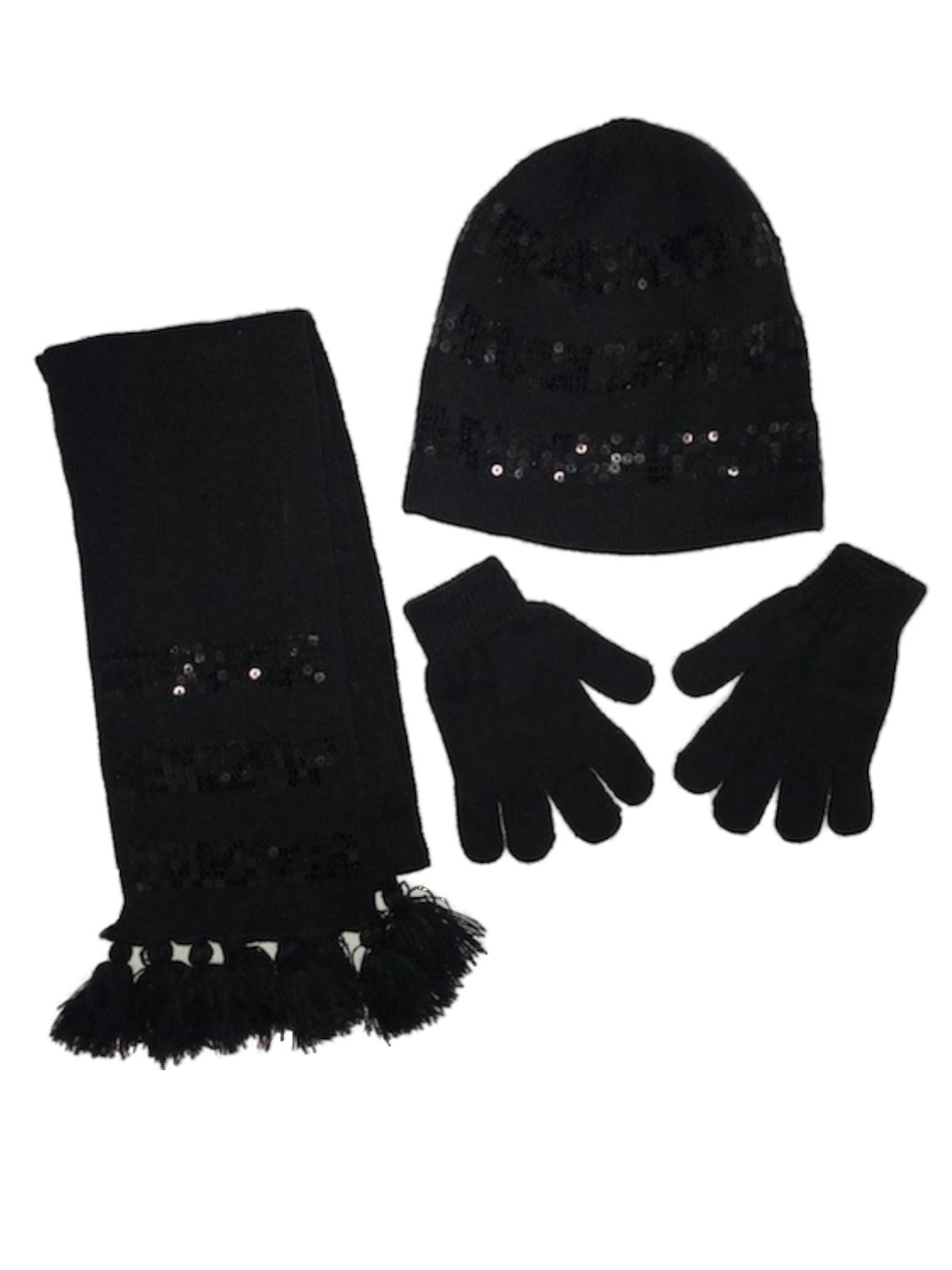 girls black hat and gloves