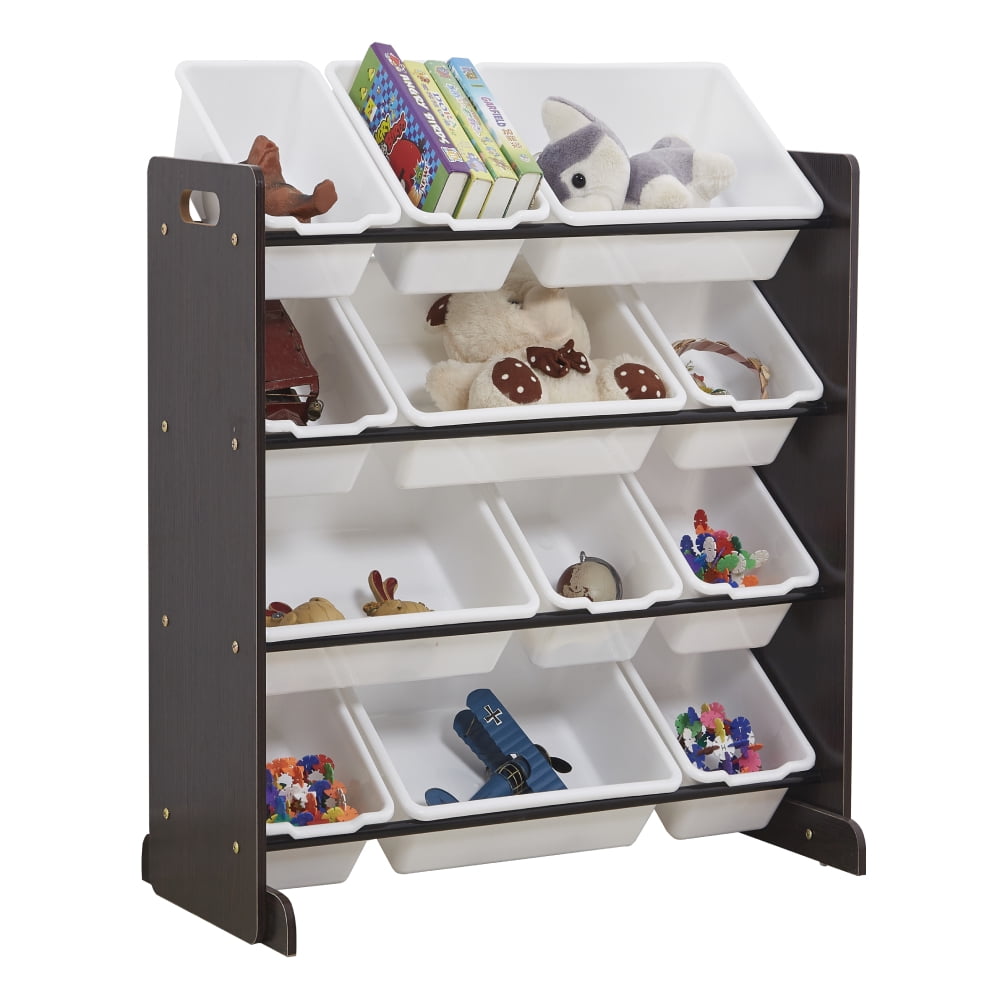 Kids' Toy Storage Organizer with 12 Plastic Bins, Espresso / White ...