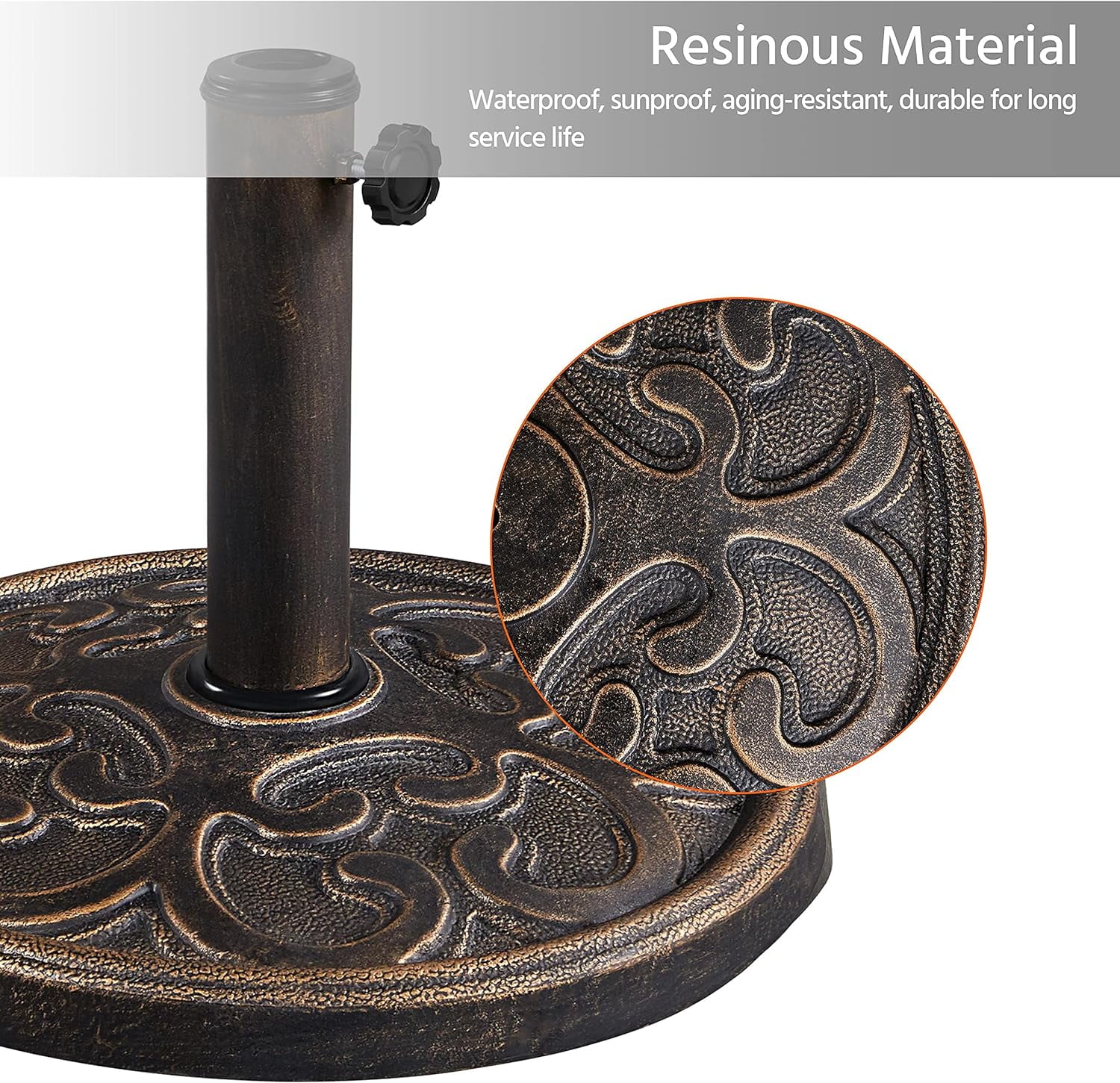 ZJTER 22lbs Heavy Duty Round Antiqued Umbrella Base All Weather Umbrella Stand for Outoor Patio - Bronze