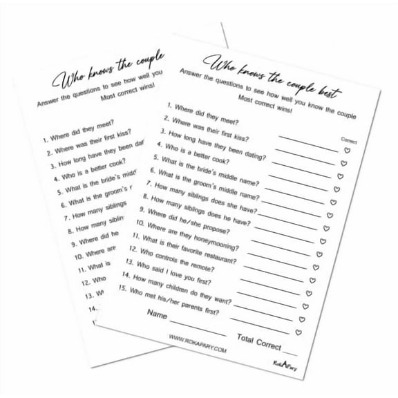 Modern Minimalist Who Knows The Couple Best, Wedding, Bridal Shower, Bachelorette or Engagement Party Game, Couples Guessing Play Pack of 50 Cards 5”x7” Made in USA