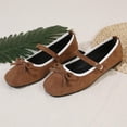 thumbnail image 4 of Miqool Womens Mary Jane Flats Bowknot Flat Shoes Flock Round Toe Soft Sole Slip On Loafers Indoor Outdoor Comfortable Shoes, 4 of 9