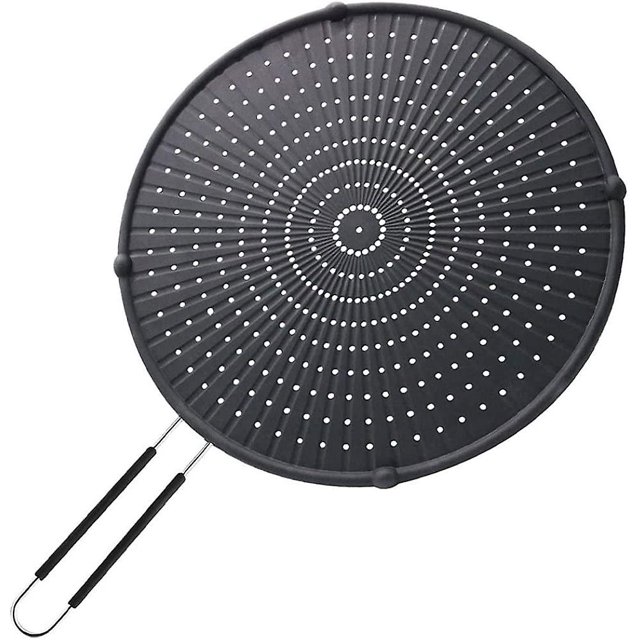 Heat Insulation Cooling Mat, Silicone Splatter Screen Pan Cover With Handle For Cooking And Frying(1pc, Black)