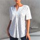 thumbnail image 5 of Mujeres verano Top casual manga corta color puro ojal plisado V Masajeadores de cuello camiseta para mujer, 5 of 6