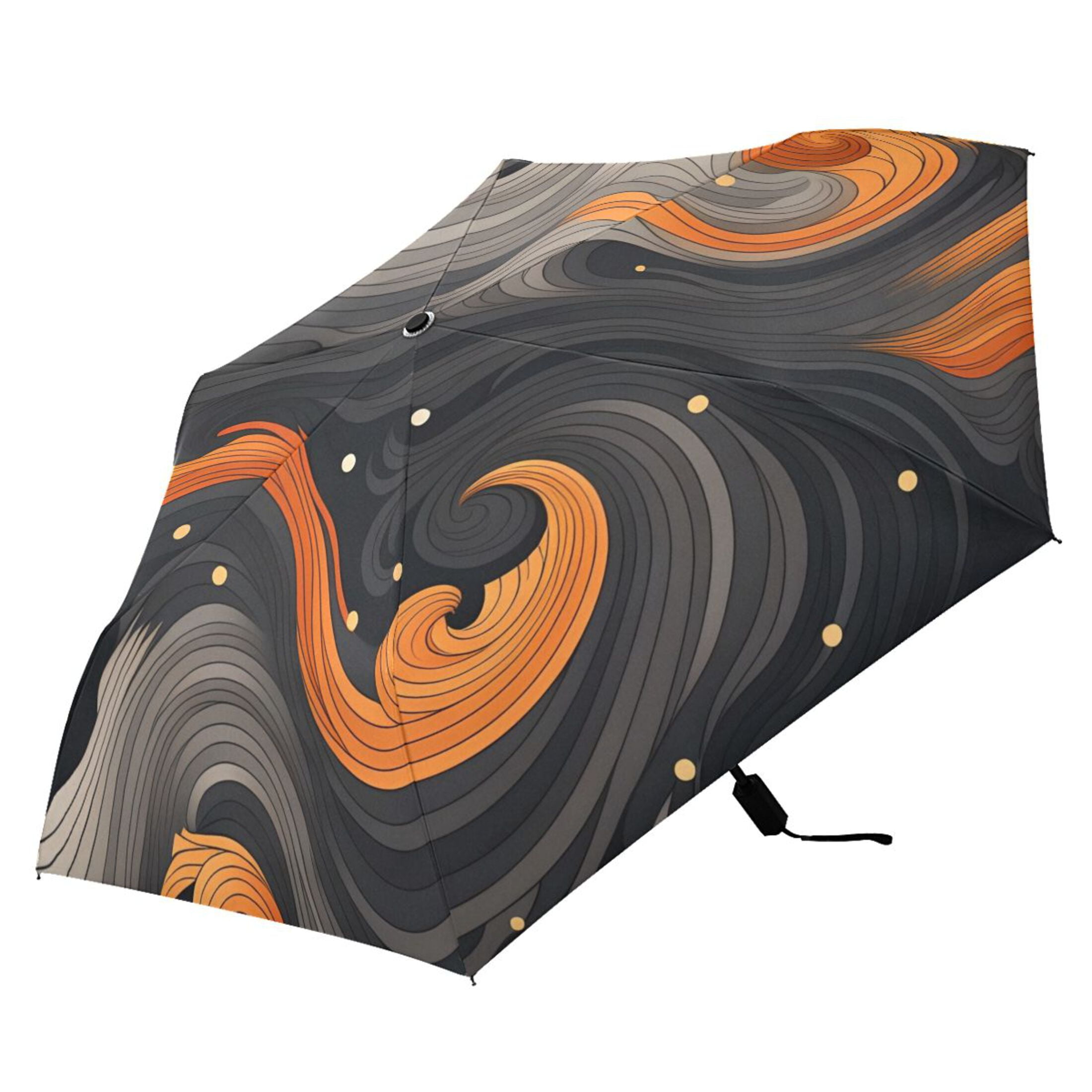 Black and Orange UPF 50+ Compact Folding Umbrella for Rain Windproof Travel Umbrella Lightweight Packable