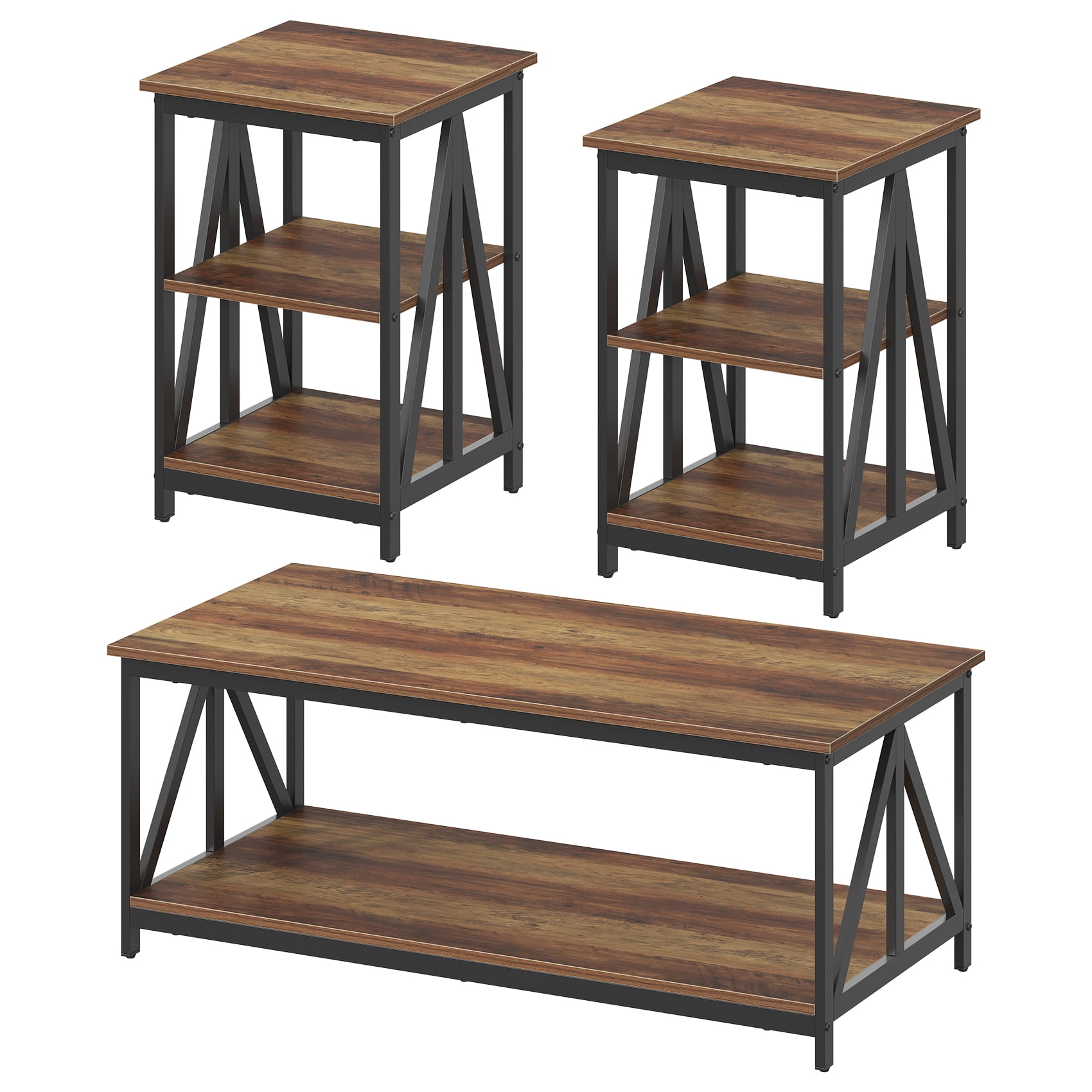 Timagebreze Wood 3-Piece Table Sets Includes 1 and 2 End Tables Home Accent Furniture for Living Room