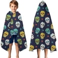 thumbnail image 3 of Navy Colorful Skull Pattern Hooded Bath Towel，50"x30" for Ages 3 To 12 Kids, Quick Dry Lightweight Soft Microfiber Hood Beach Towel Cover Up for Kids, 3 of 7