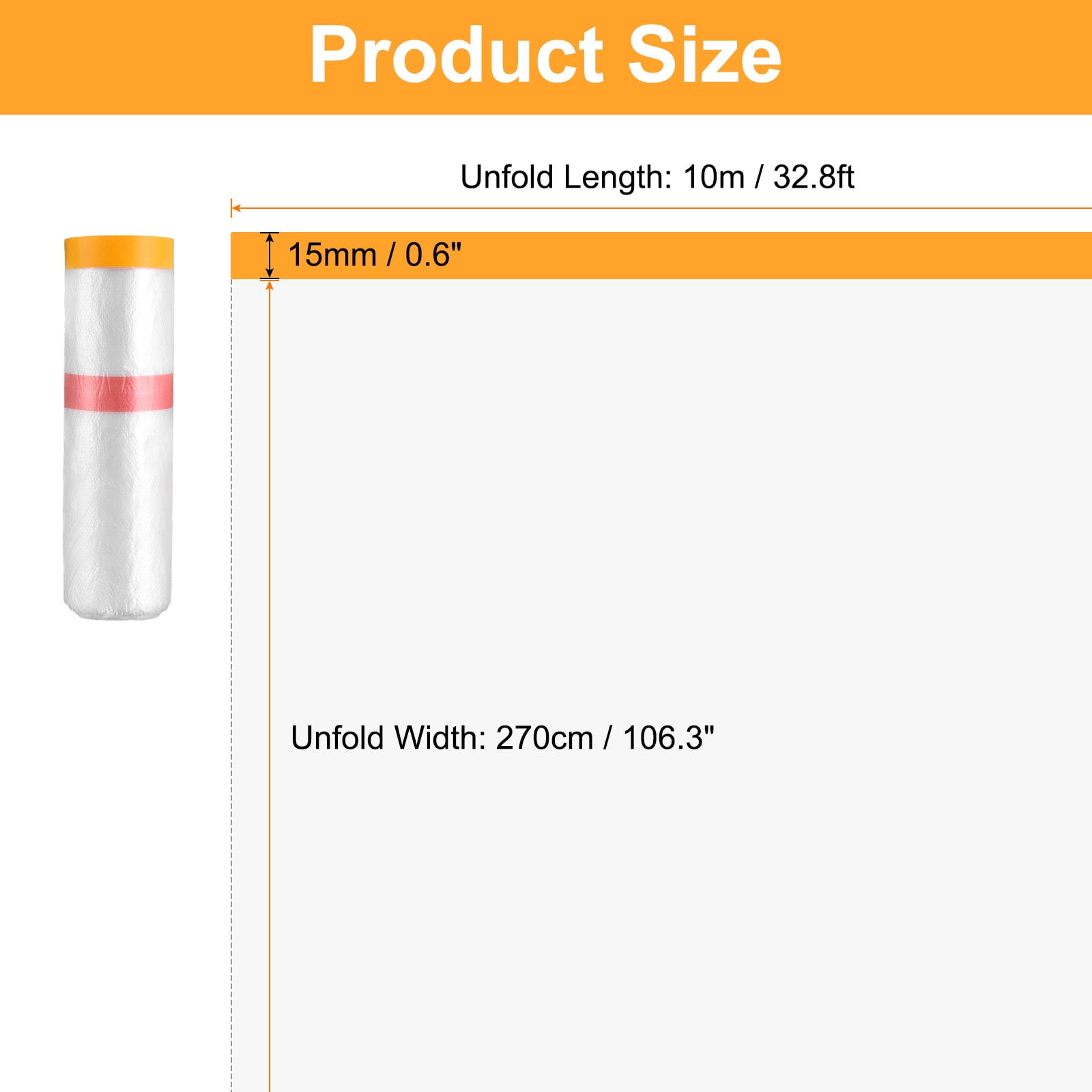 Uxcell 3 Rolls Pre-Taped Masking Film 106.3"x32.8ft Double Adhesive Tape and Drape Painters Plastic Drop Cloth Film with Tape Plastic Sheeting for Automotive Painting Covering