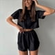 thumbnail image 3 of Conjunto de top corto y pantalones cortos lisos para mujer, atuendo holgado, traje informal, ropa de verano, conjunto de 2 piezas, 2024, 3 of 5