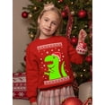 thumbnail image 2 of Big Green Trex Santa Ugly Christmas Sweater - Funny Youth Kids Sweatshirt Medium Red, 2 of 5