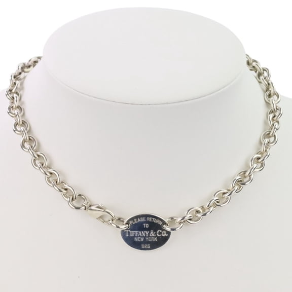 Pre-Owned TIFFANY & Co. Return to Tiffany Oval Tag Choker Necklace in 925 Silver for Women