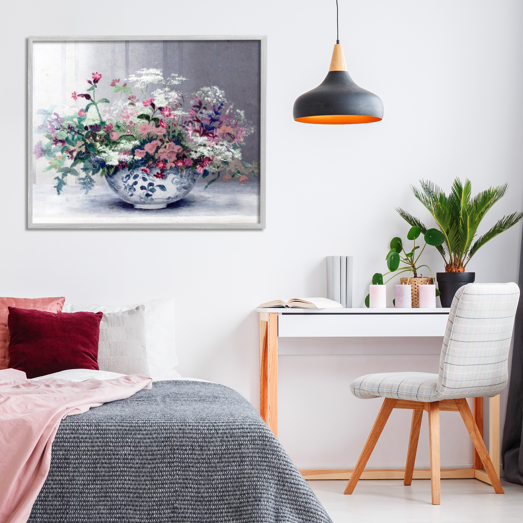 Painterly Elegant Blooms Vase Gray Framed Giclee Art, design by Lettered and Lined