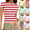 thumbnail image 6 of Women's Slim Fit Tshirts Ribbed Y2k Crop Tops Short Sleeve Crewneck Casual Summer Going Out Printed Tee Shirt (XL, Black-Stripes), 6 of 6