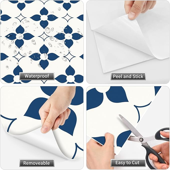 MORCART Peel and Stick Floor Tile Star Waterproof Vinyl Flooring DIY Flooring for Bathroom, Kitchen, Fireplace, Pet House, Stairs, Bedrooms, Wall, Store(20PCS,7.87" x 7.87",dark blue+white)