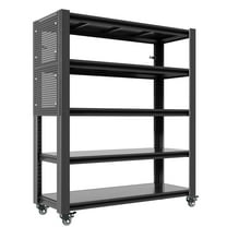 Xutumm 5-Tier Adjustable Shelving with Pegboard & Wheel - Heavy Duty Metal Shelf for Garage, Warehouse, 47.2"W, Black