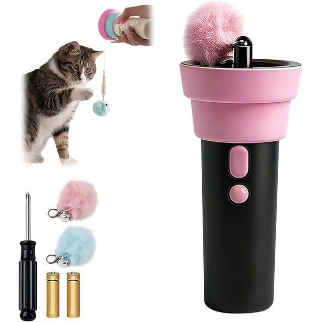 Automatic Cat Teaser Launcher, Electric Cat Wand Toy with Telescopic Rope, Interactive Automatic Retractable Cat Teaser with Plush Ball, Fuzzy Ball Launcher Toy for Bored Indoor Pets (B)