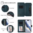 thumbnail image 3 of Magnetic Clasp Flip Stand Case for iPhone 17 Pro with Lanyard 5-Card Holder  Butterfly Flower Multi-card Zipper Wallet Leather Phone Case,Dark Green,For iPhone 17 Pro, 3 of 8