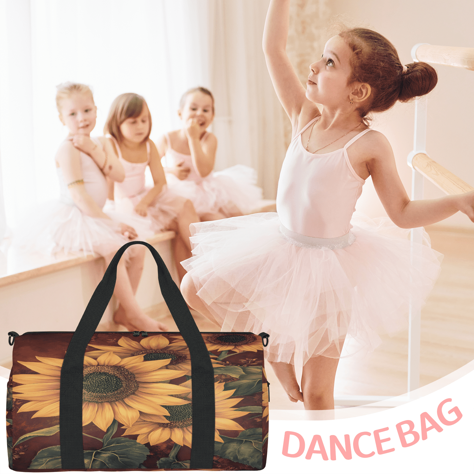 Herdesigns Sunflower Gym Bag for Women, Floral Duffle Bag for Travel Sport, Lightweight Waterproof Carry on Weekender Overnight Dance Yoga Workout Bags