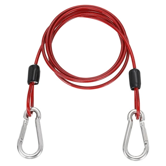 Uxcell 3.3ft (39.4") Security Steel Cable with Snap Hook, 1Pcs Coated Flexible Double Loop Wire Rope Bike Cable Lock Security Chain for Outdoor Travel Luggage, Clear Red
