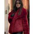 thumbnail image 5 of Women'S Faux Fur Coat Faux Fur Jacket Long Sleeve Lapel Winter Jackets Parka Short Coat Wine Red M, 5 of 9