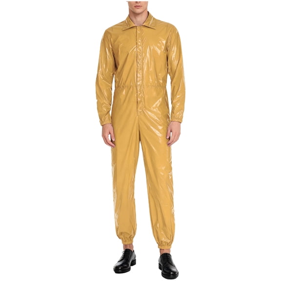 Choomomo Men Water Resistant Coveralls Turn-Down Collar Jumpsuit with Elastic Back Waist & Zipper Khaki XXL