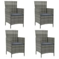 thumbnail image 1 of vidaXL Garden Chairs with Cushions 4 pcs Poly Rattan Grey, 1 of 5