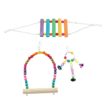 3 Pcs Bird Parrot Climbing Chewing Toys, Parrot Decorative Chewing Toy with Bells Bird Cage Accessories Hanging Toy for Conures,Parakeets,Cockatiels