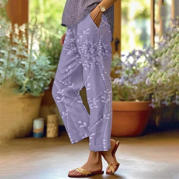 Women's Casual Pants Women'S Floral Embroidered Lace Printed Loose Pocket Patchwork Casual Pants,Purple Women's Casual Pants XL