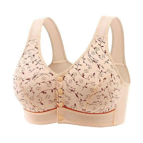 HOWPAY Front Closure Bras for Women No Underwire Push up Full Coverage Supportive Wireless Soft Snap Closing Bralettes Comfortable Underwear Beige 36