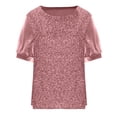 thumbnail image 5 of Laqbezok Women's Shiny Sequin Short Sleeve Top, Pullover Puff Sleeve Patchwork Blouse, Casual Sparkly Party Outfit, 5 of 6